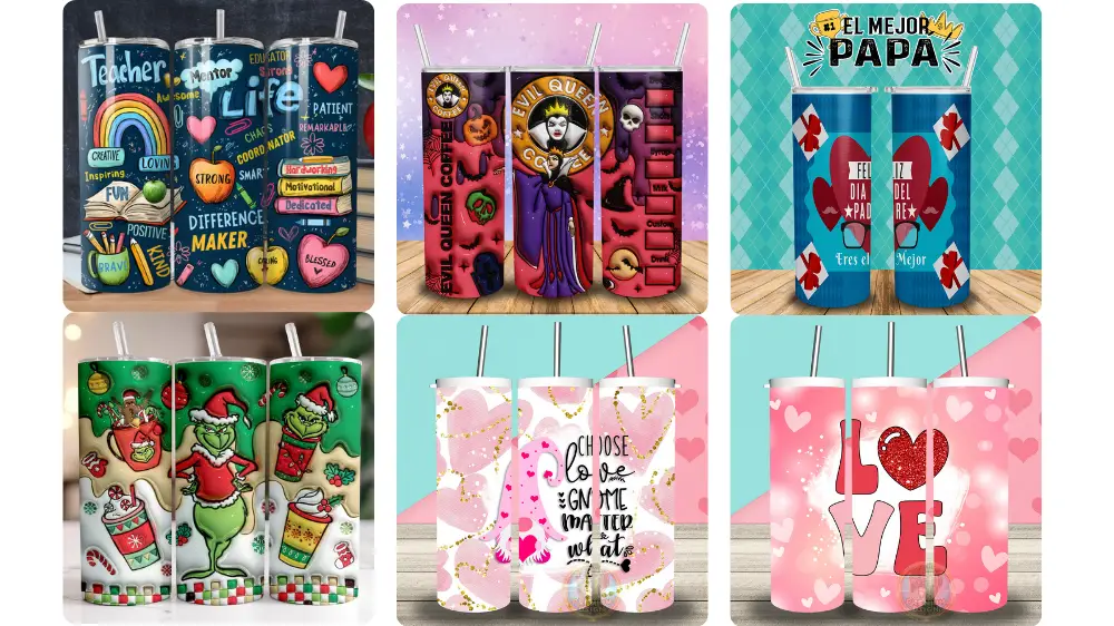 Bono 3: Pack de Diseños para Tumblers / Vasos Térmicos